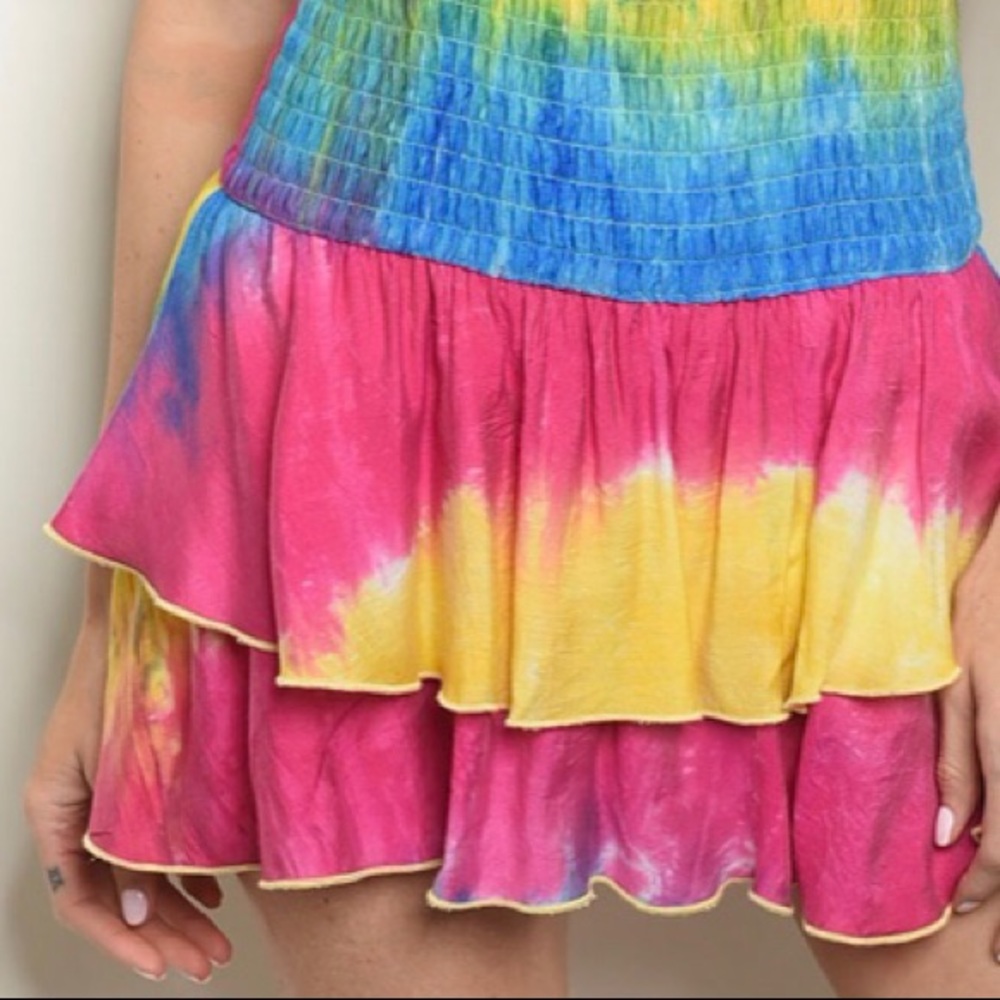 Tie-Dye Short sleeve off-shoulder romper minidress - Picture 5 of 5